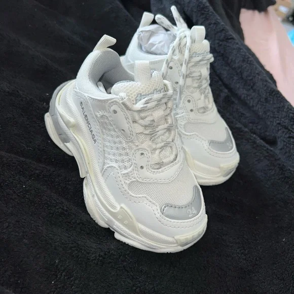 Balenciaga Shoes Triple S Kids White Metallic Grey Balenciaga